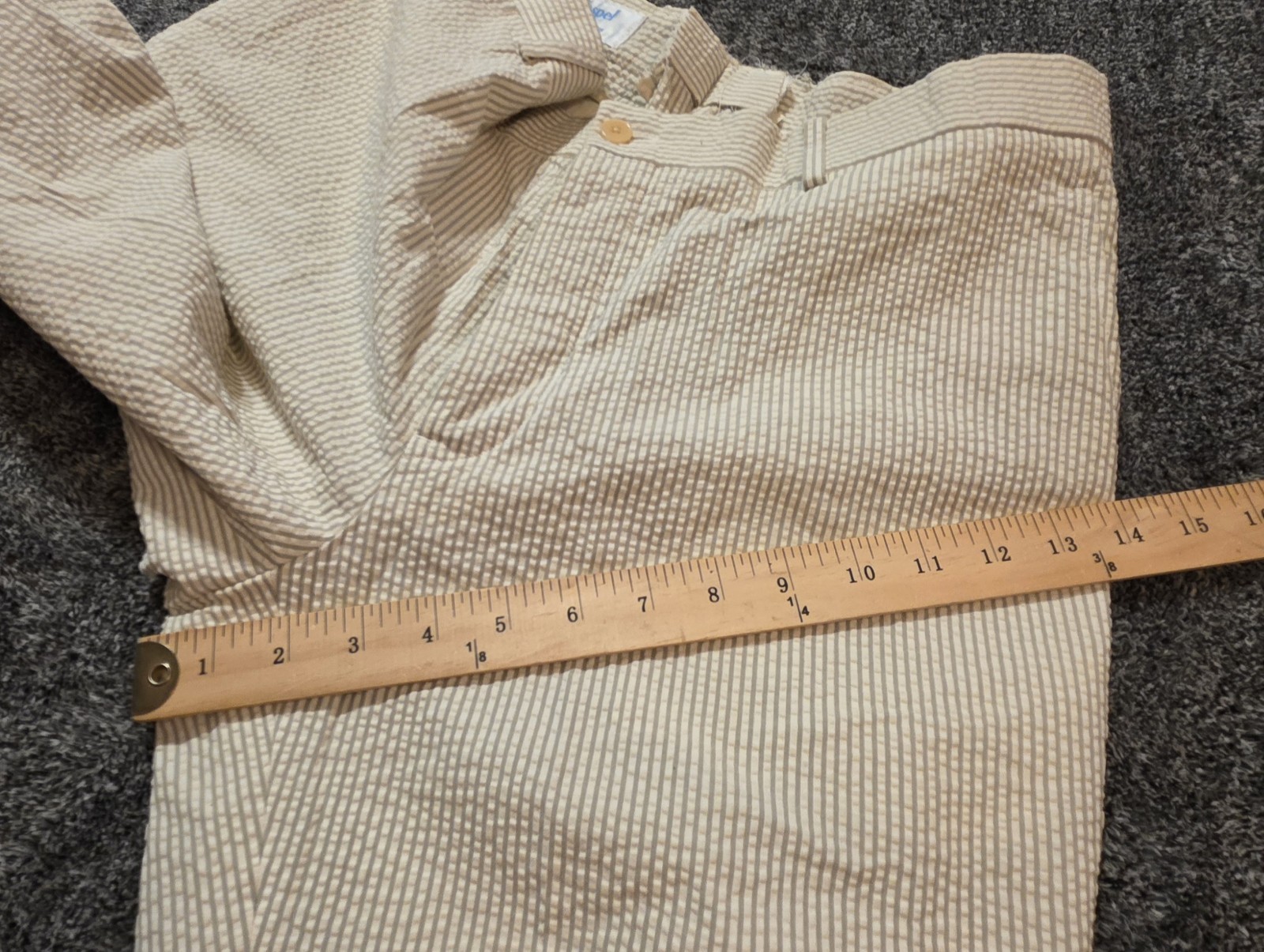 Haspel 2 Piece Seersucker Suit Tan Bisque White Men 46R 34×30 Old Money Southern