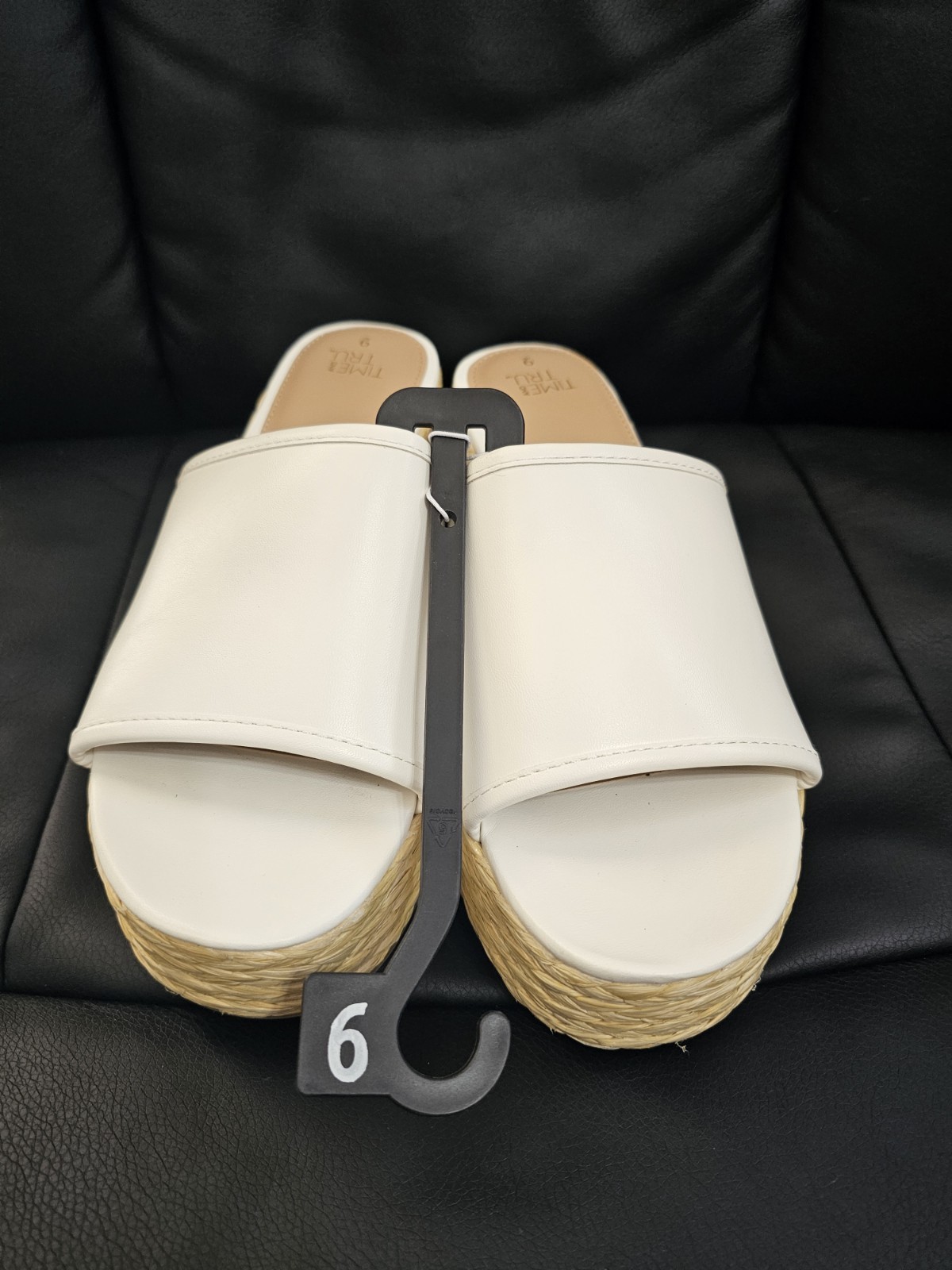 Time and Tru Women’s Raffia Platform Slide Sandals Size 9 white
