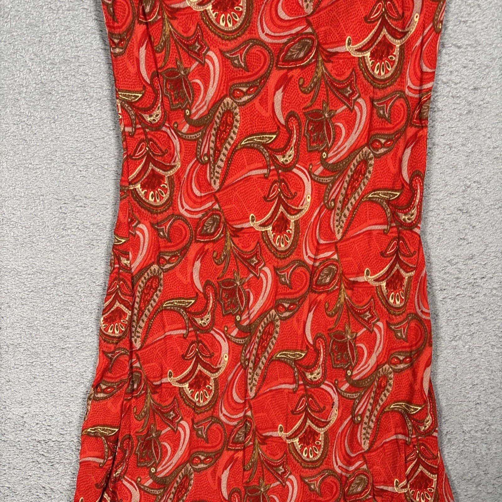 Rampage Vintage 90s Red Paisley Rayon Midi Dress Square Neck Ruffle Hem Fits XS