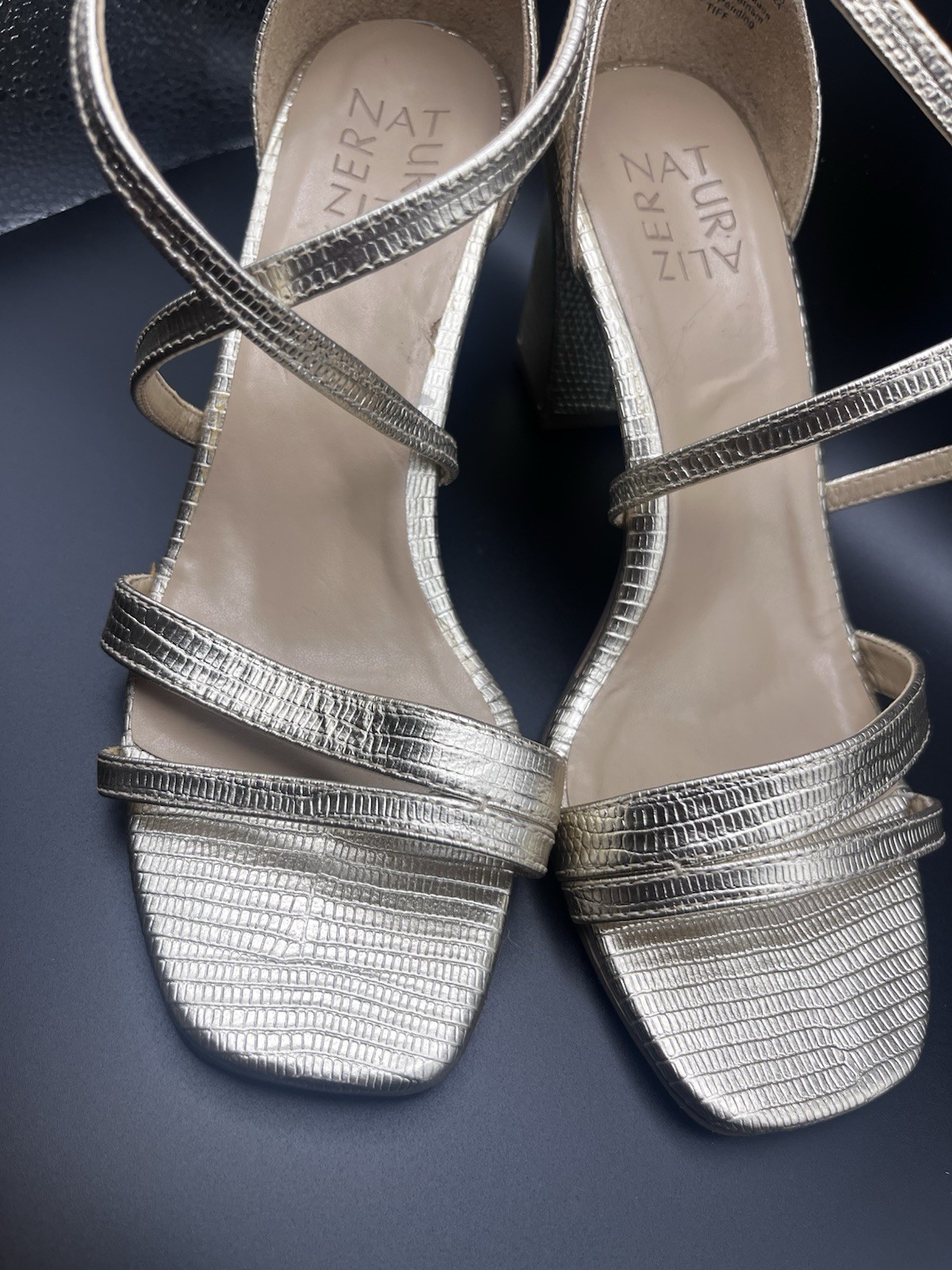 Naturalizer Women Leather Square Toe Heels Sandals Shoes Gold Size 7