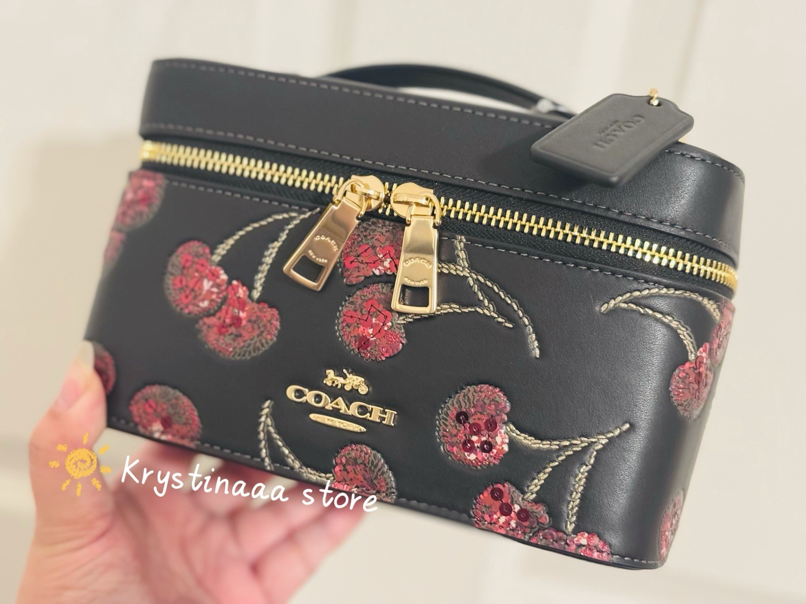 NWT Coach Cosmetic Makeup Case With Cherry Print Black Multi CDC13
