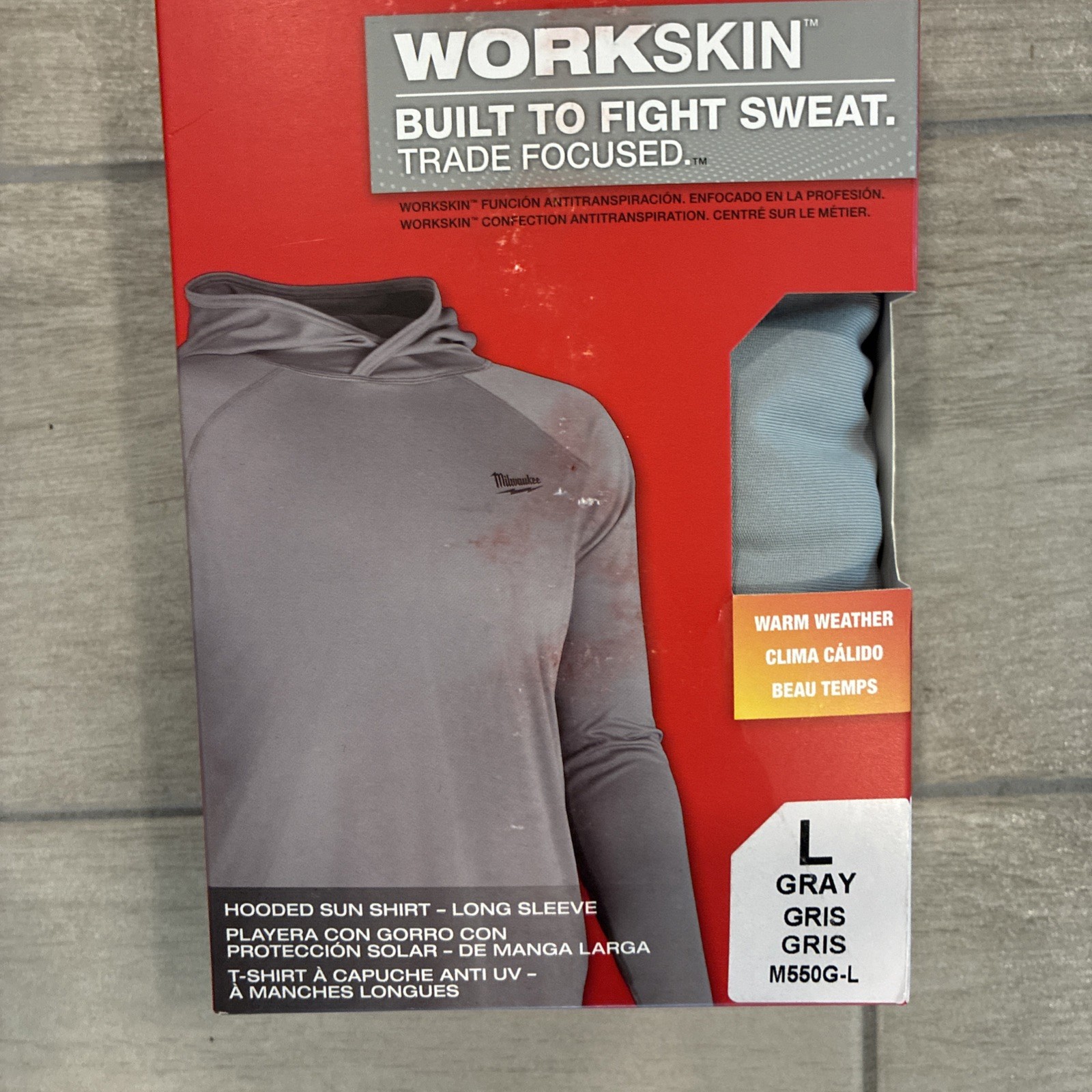Milwaukee M550G-L WORKSKIN Hooded Sun Shirt-Long Sleeve Gray LARGE