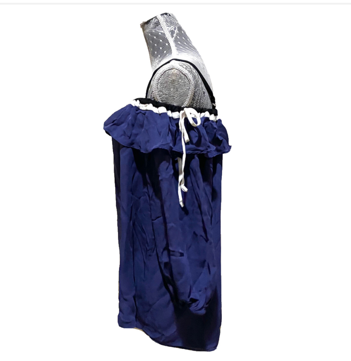 Parker Silk Tunic Top Blue Off Shoulder Ruffle Overlay Spaghetti Strap Shirt
