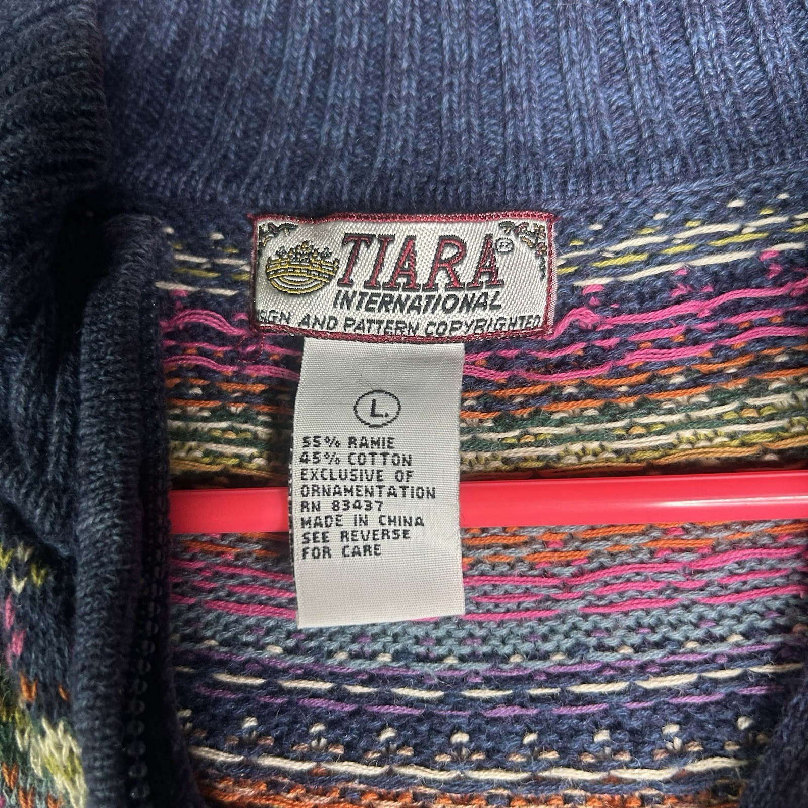 Tiara International Full Zip Knit Cardigan Size Large Multicolor Fair Isle