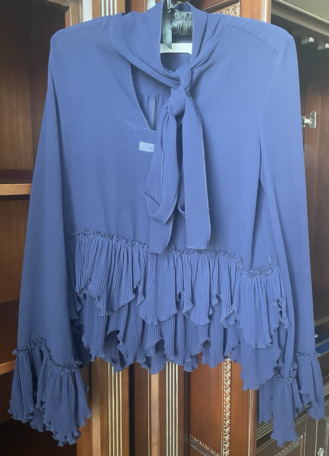 SEE BY CHLOE Pleated Chiffon Pussy Bow Blouse Top M