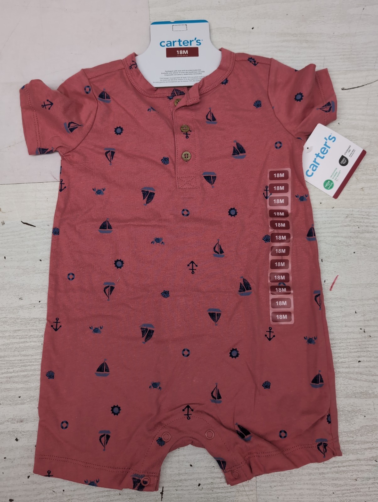 NWT Carter’s Baby Boy Red/Sailing Romper 18M BR0