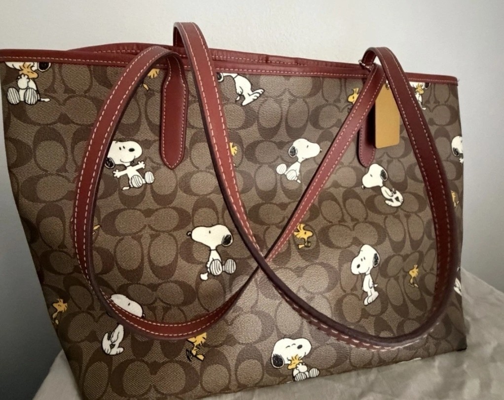 Coach X Peanuts Snoopy & Woodstock Brown Monogram Tote Shoulder Bag Charm