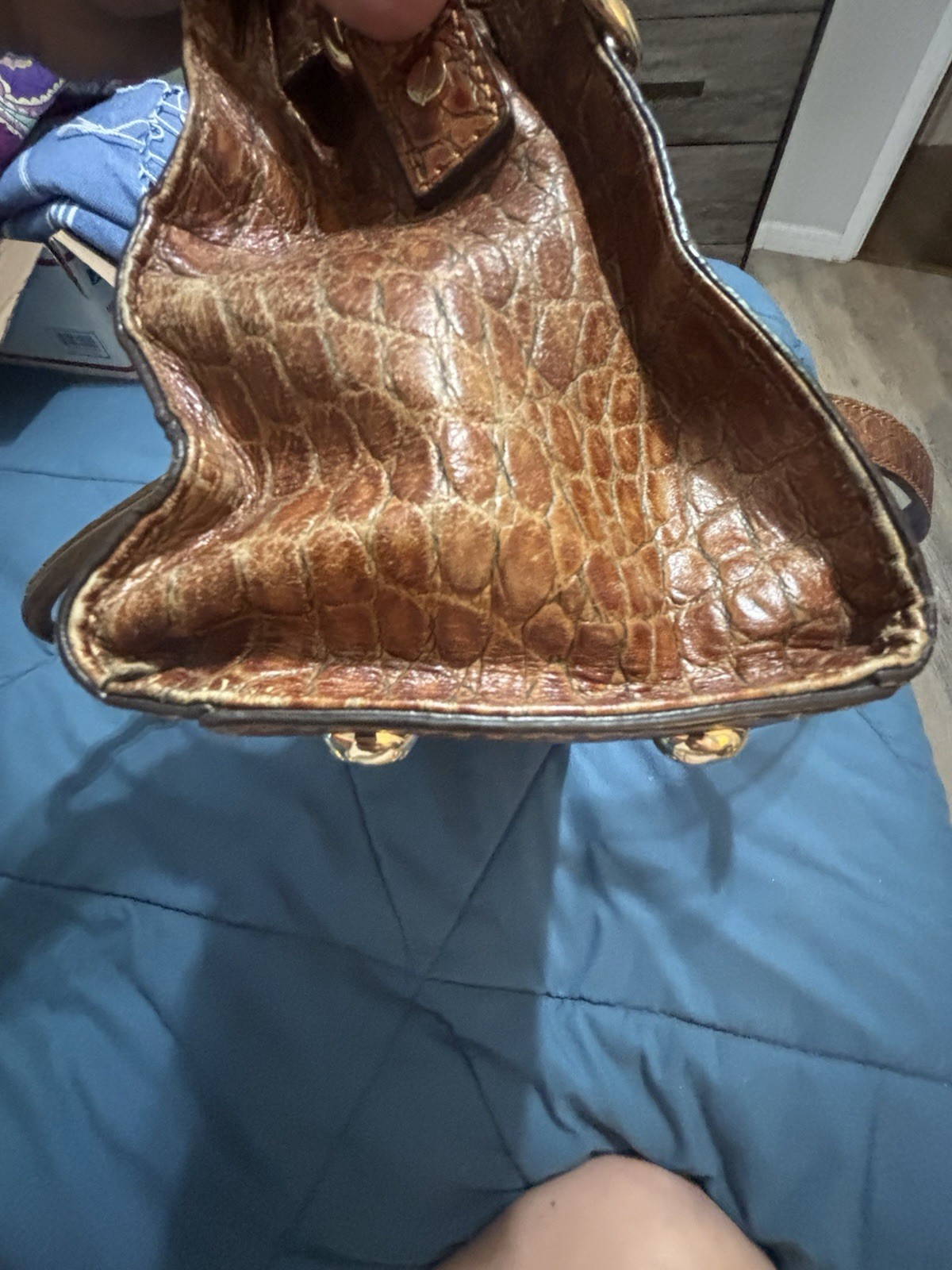 Michael Kors Brown Croc Embossed Satchel Top Handle Chain Strap Snap