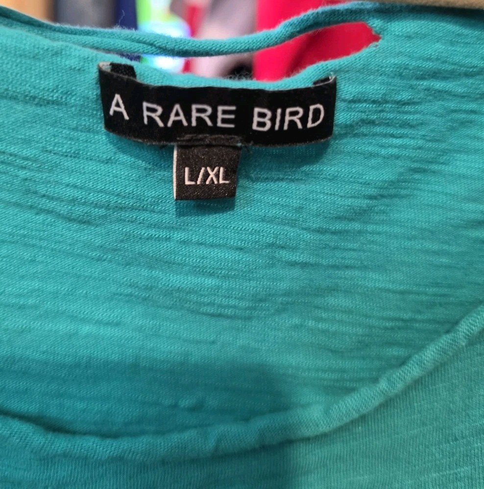 A Rare Bird Womens Turquoise Distressed Ripped T-Shirt Size L/XL NWOT