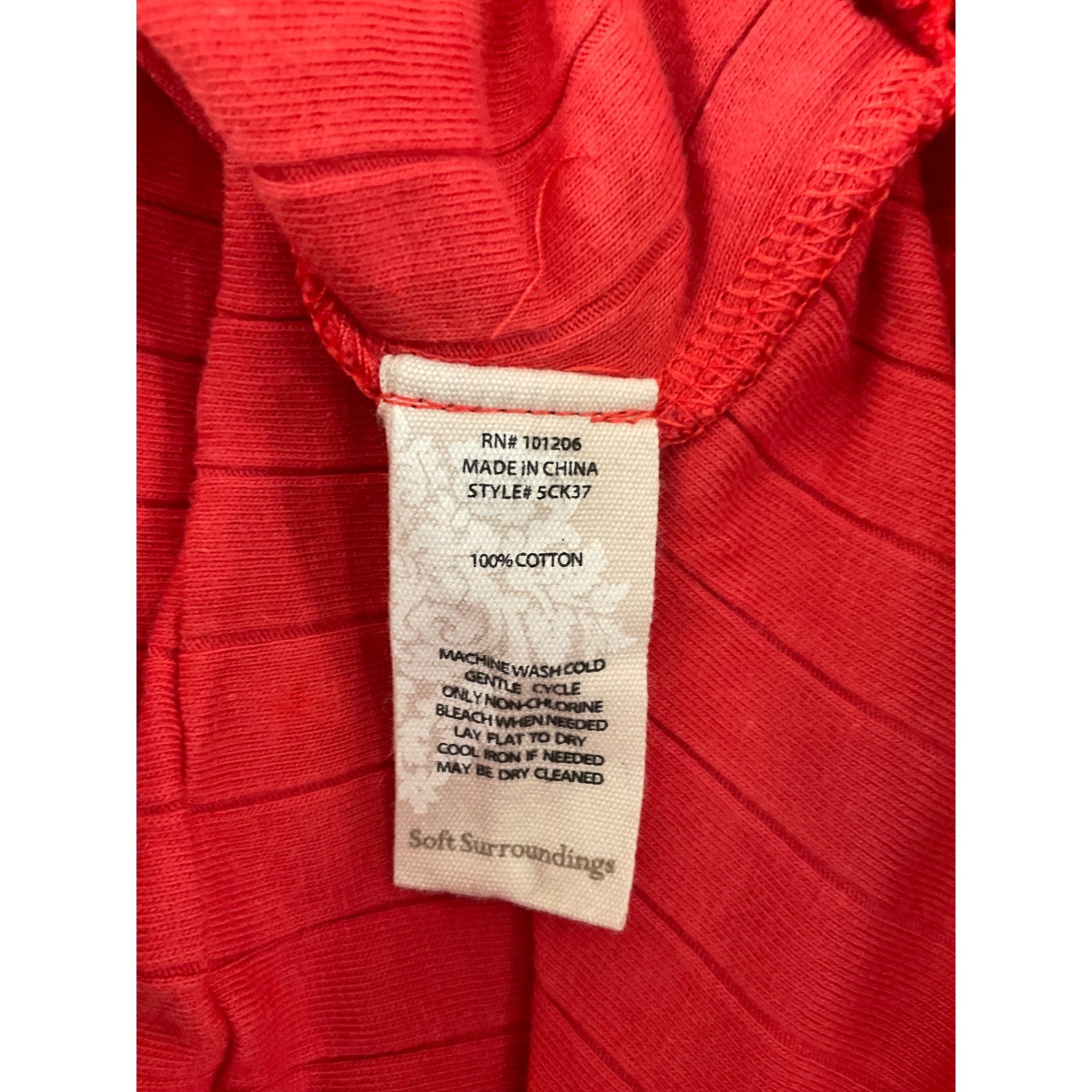 Soft Surroundings Red Ribbed Ruffle Hem 3/4 Sleeve Top 1X 5CK37 Cotton