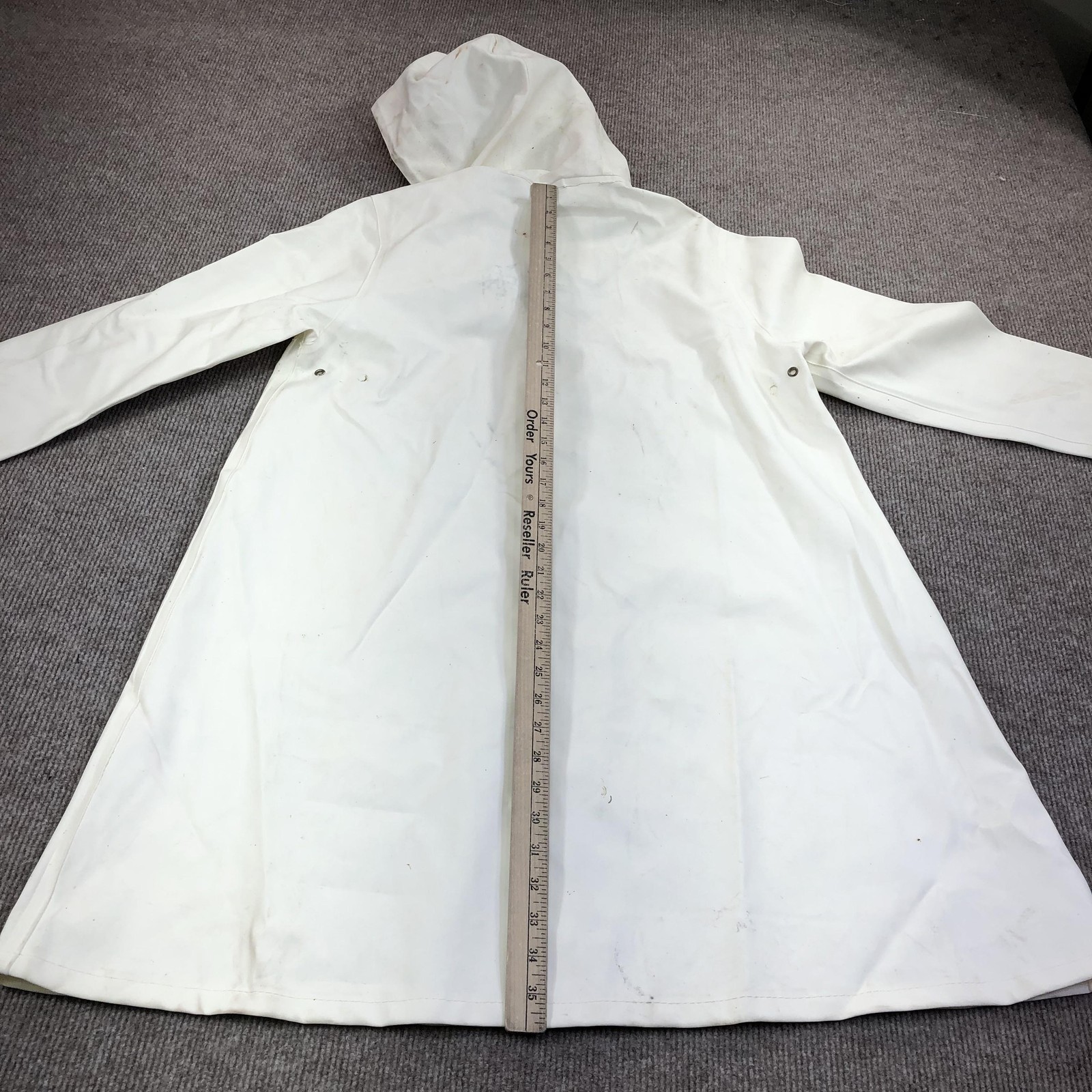 Stutterheim Mosebacke Rain Coat Womens M White Hooded Rubberized Waterproof