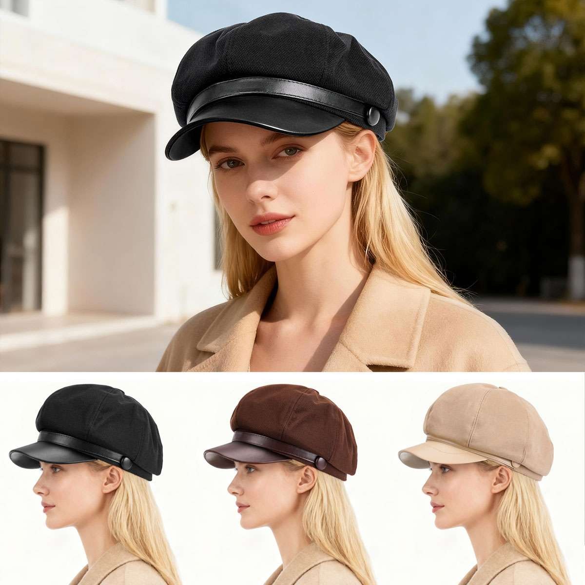 Fashion Women Men Newsboy Hat Baker Boy Peaked Beret Cap Vintage Visor Hat Cap