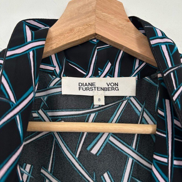 Diane Von Furstenburg Drusilla Black Teal Wrap Midi Dress Womens 8