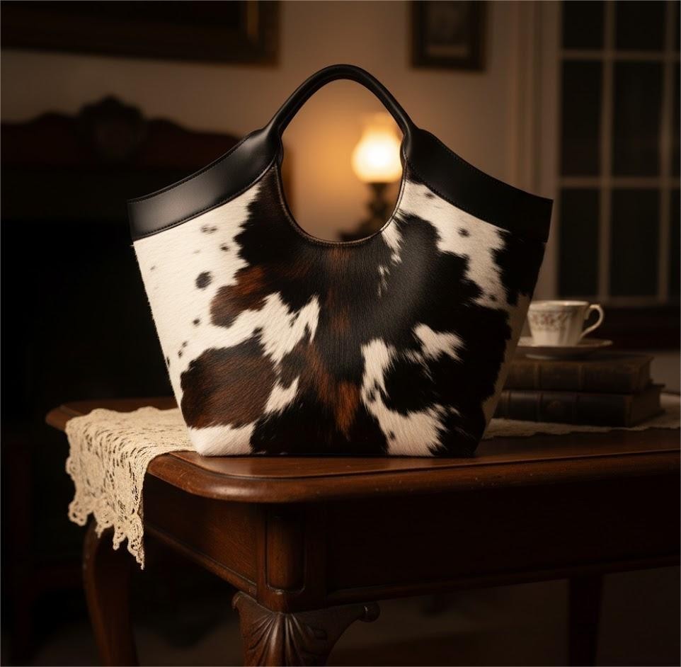 Genuine Cowhide Hair on Tricolor Tote Bag Western Hobo Leather Satchel Purse