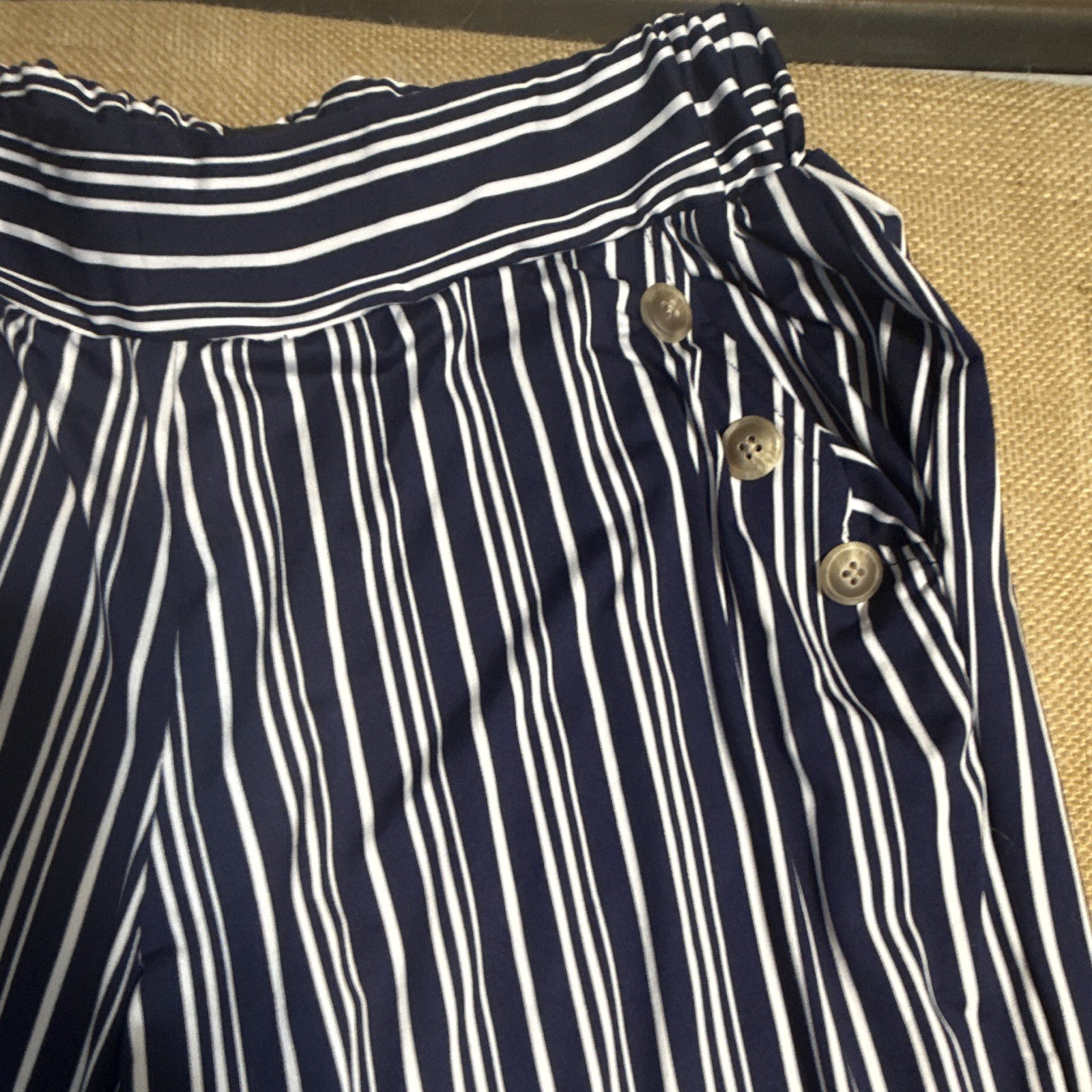 Robert Louis Women’s Plus 1X Blue White Striped Pull-On Elastic Waist Pants