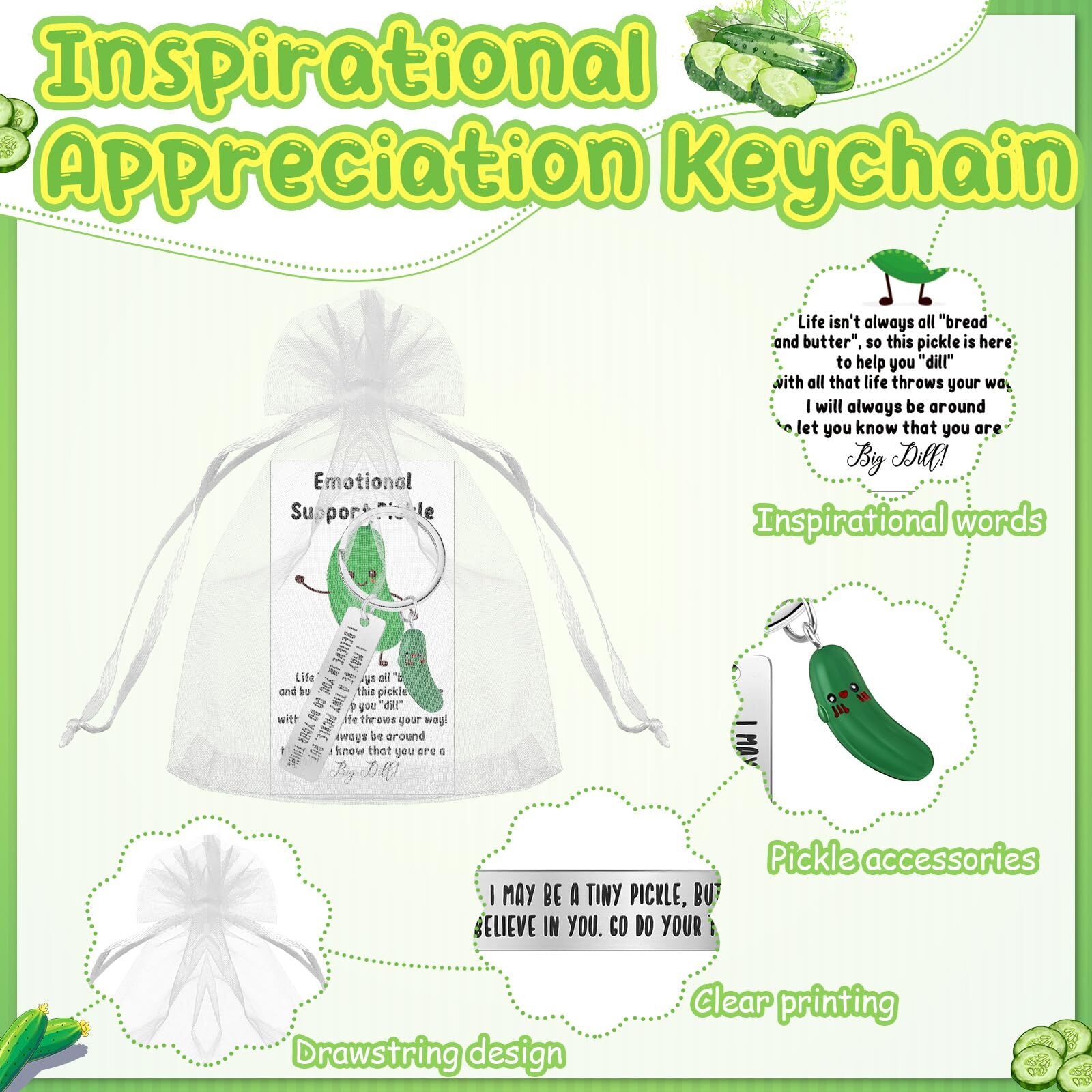 20 Sets Christmas Positive Pickles Gifts Resin Keychains with Card Bag Emotio…
