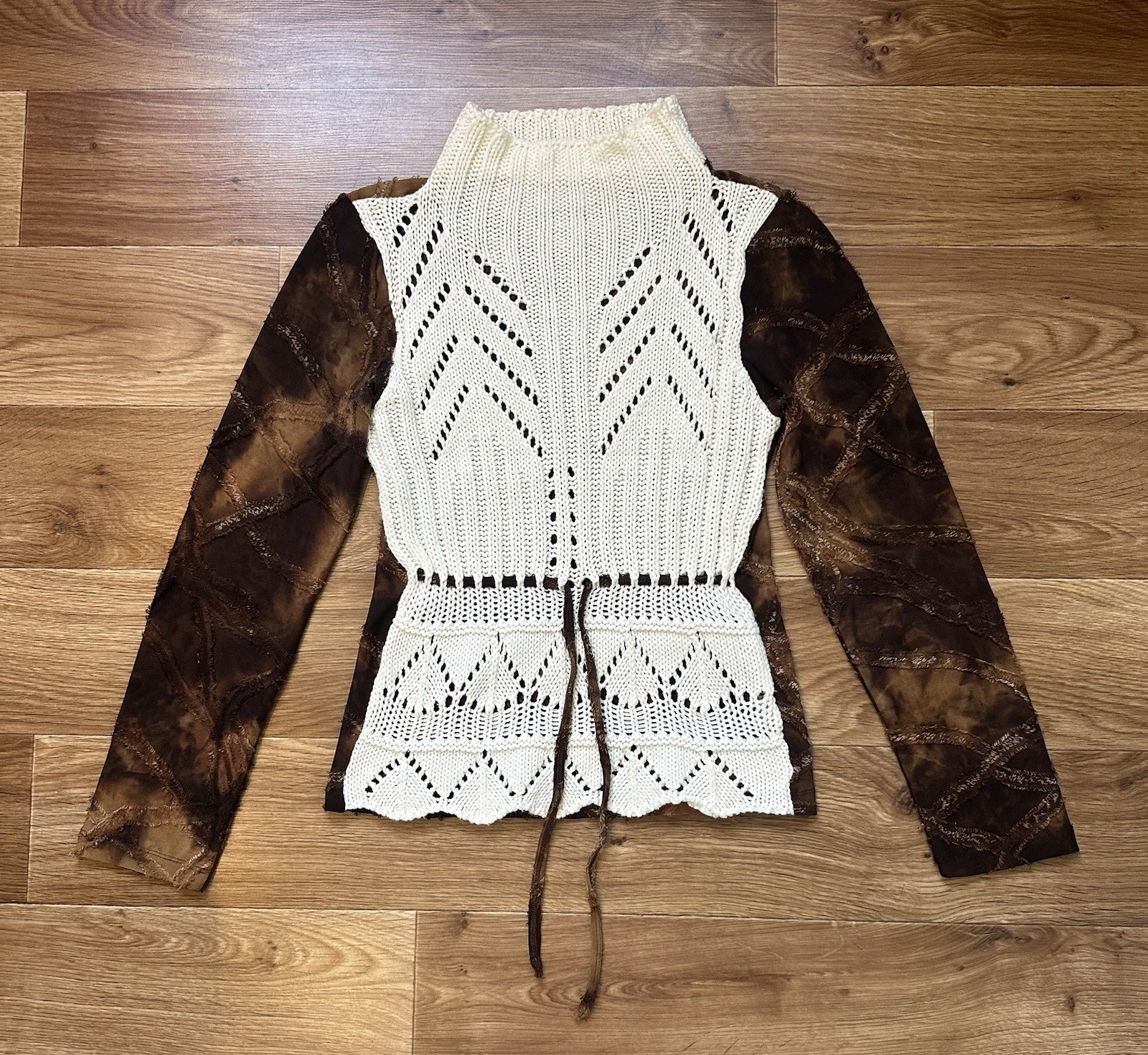 Vintage Distressed Crochet Knit Tie Dye Mesh Top Subversive Fairy Grunge Blouse