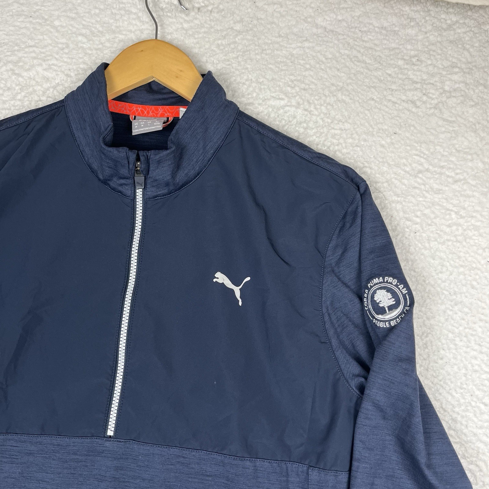 Puma 1/4 Zip Mens Medium Cobra Puma Golf Pro-Am Pebble Beach CA Navy Blue