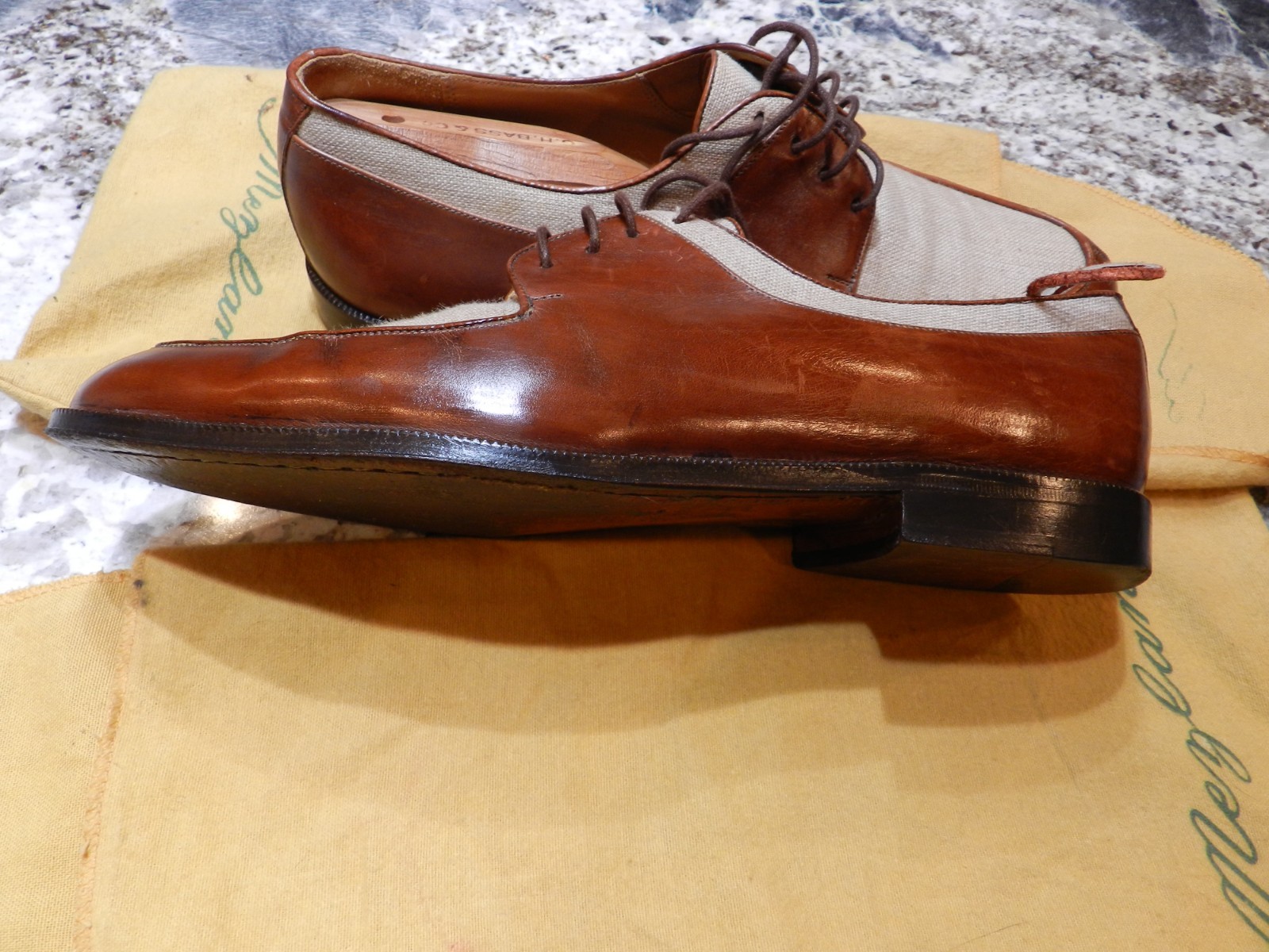 RARE Mezlan Naples brown men’s shoes with linen trim