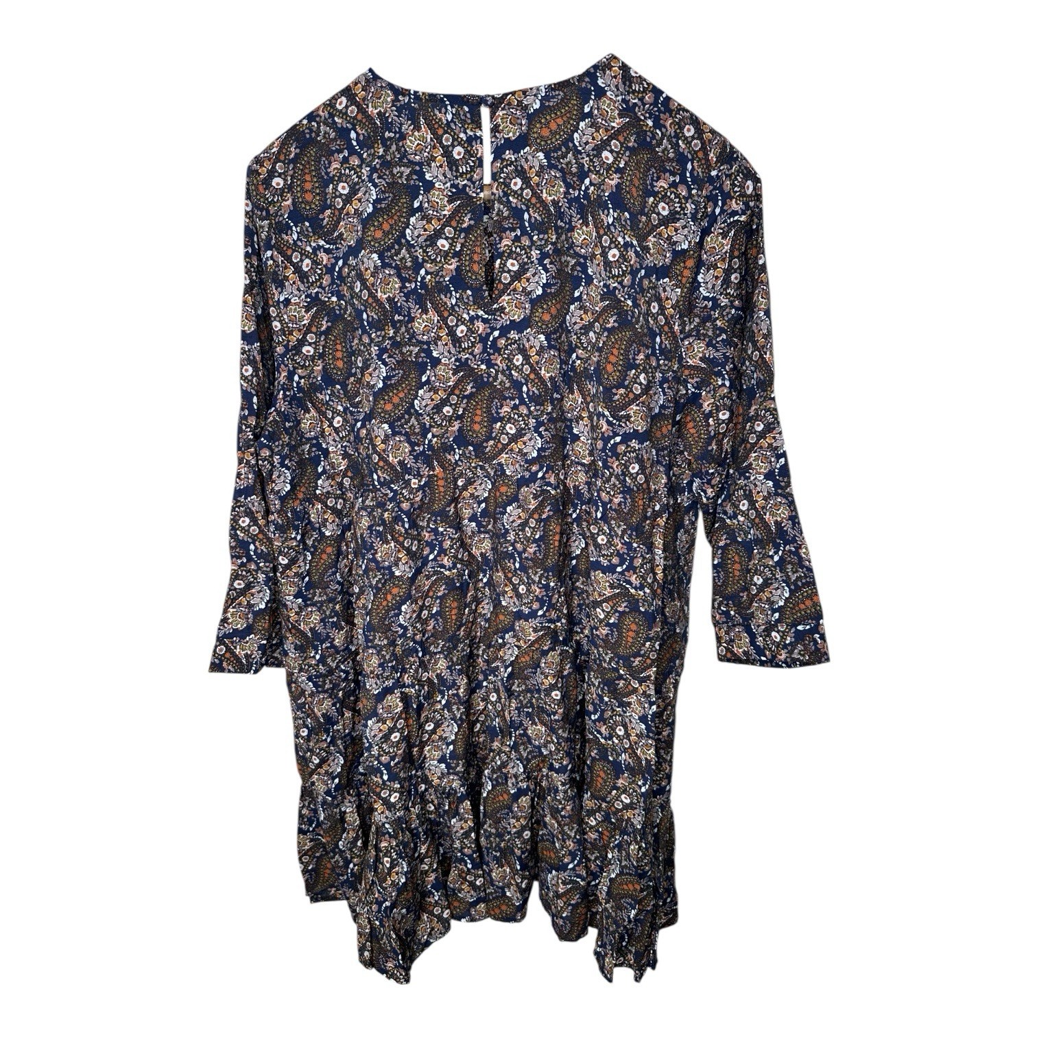 Natural Life Heidi Babydoll Dress Navy Paisley Size XL Tiered Cottagecore New