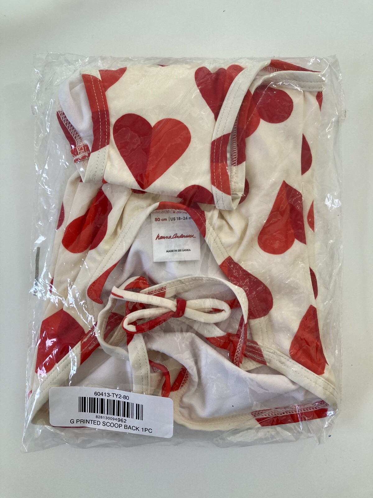 NWT Hanna Andersson Sunblock One Piece Red Hearts Swim Suit Sz 80 cm / 18-24 Mon