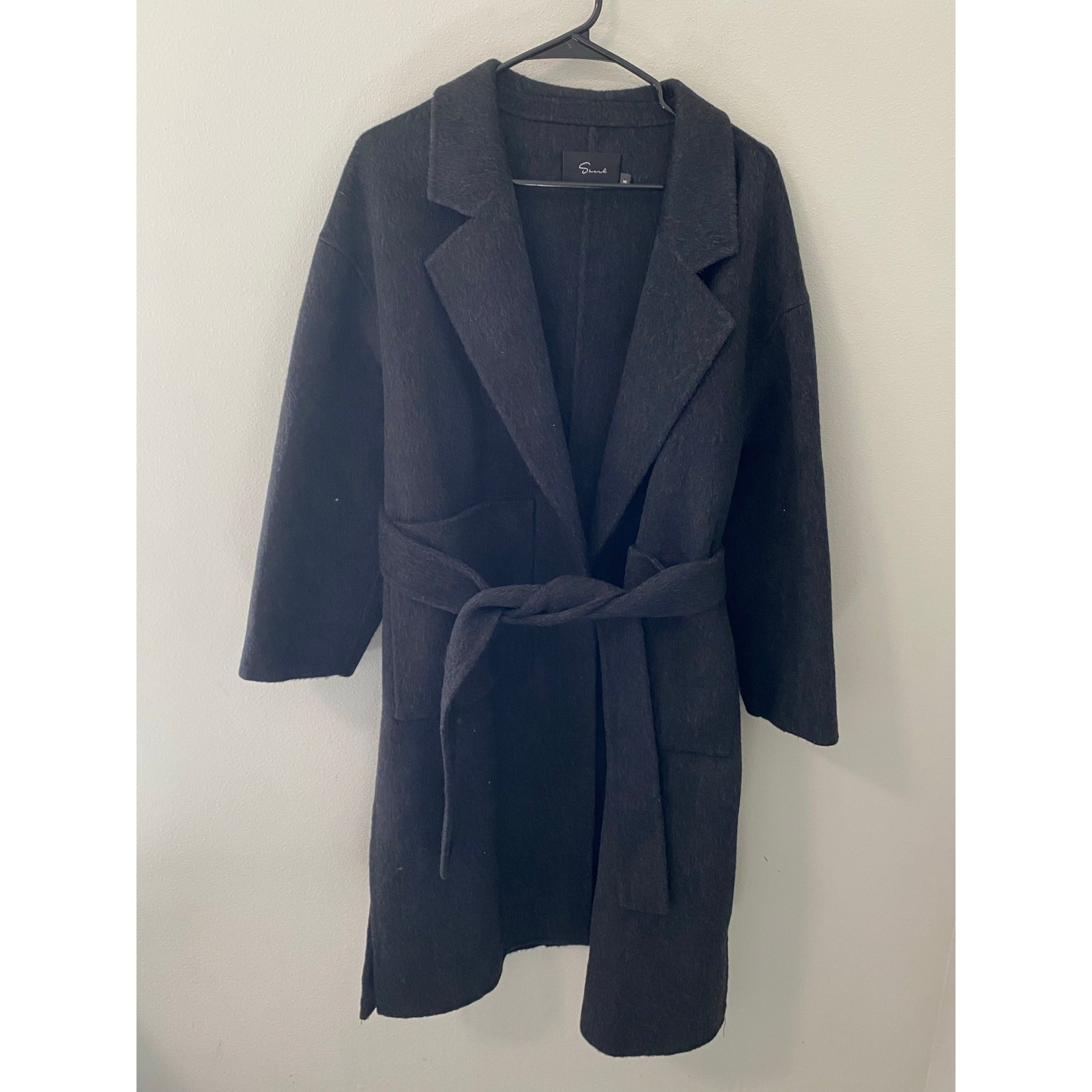Sherl Studio 100% Wool Blend Belted Wrap Coat, Gray Minimalist, Size Small