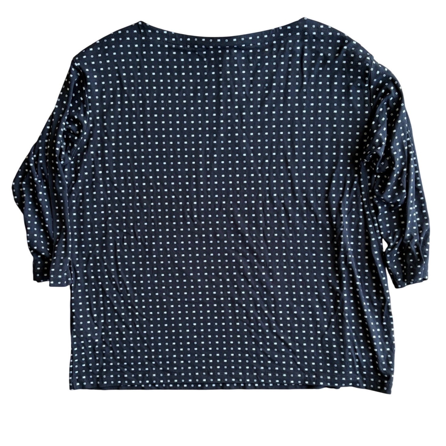 J. Jill Wearever Diamond Dot Top Womens Large Black White 3/4 Sleeve Boat Neck