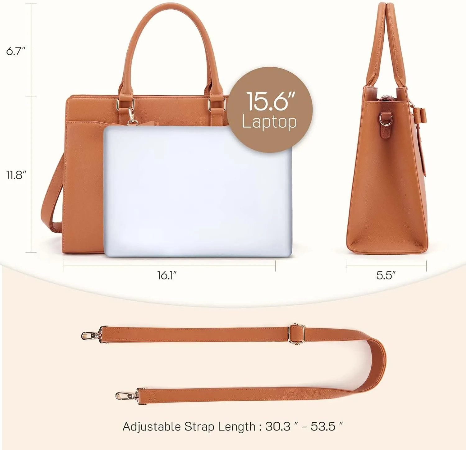 Leather Laptop Tote Bag 15.6 Inch Computer Purse Briefcase For Work And Travel