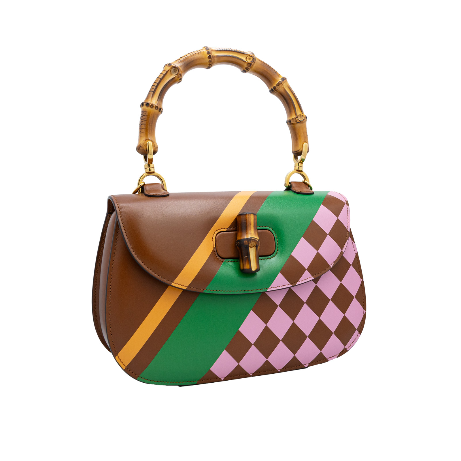 Gucci Bamboo 1947 Limited Edition Geometric Print Leather Medium Top Handle Bag