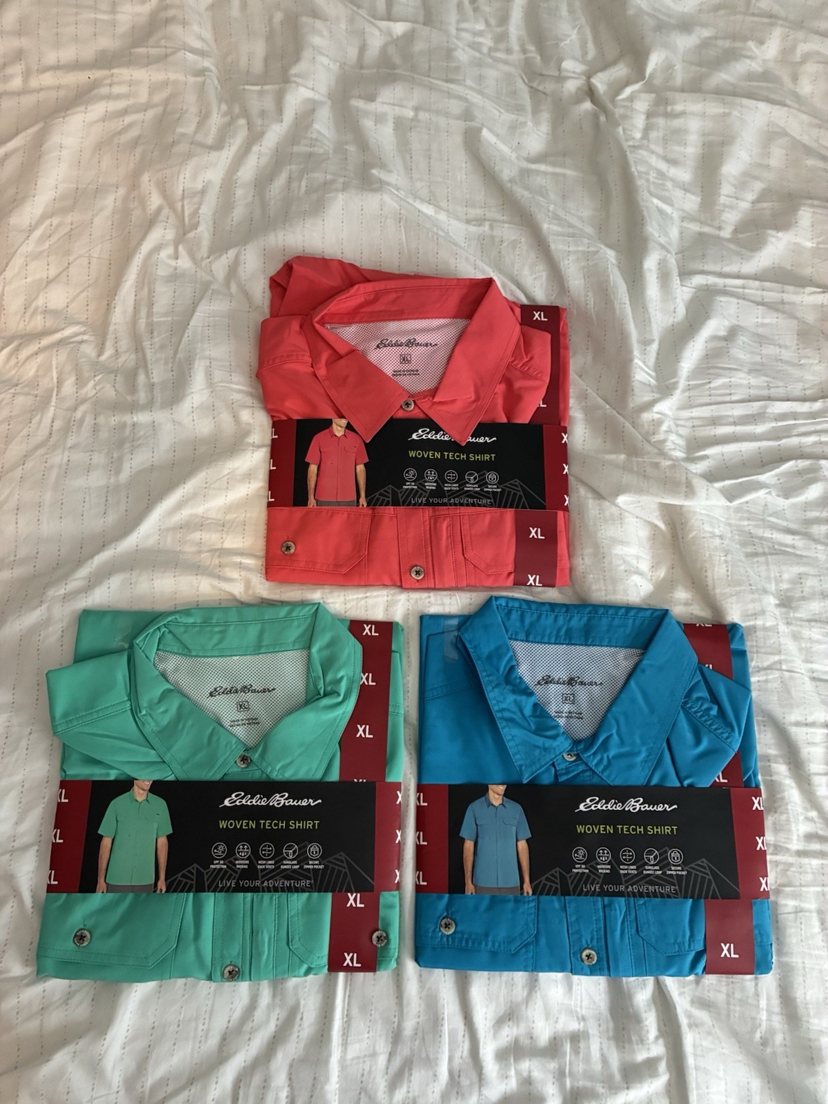 LOT OF 3 NWT Eddie Bauer Men’s Woven Tech Shirts XL Hiking Fishing Summer Top