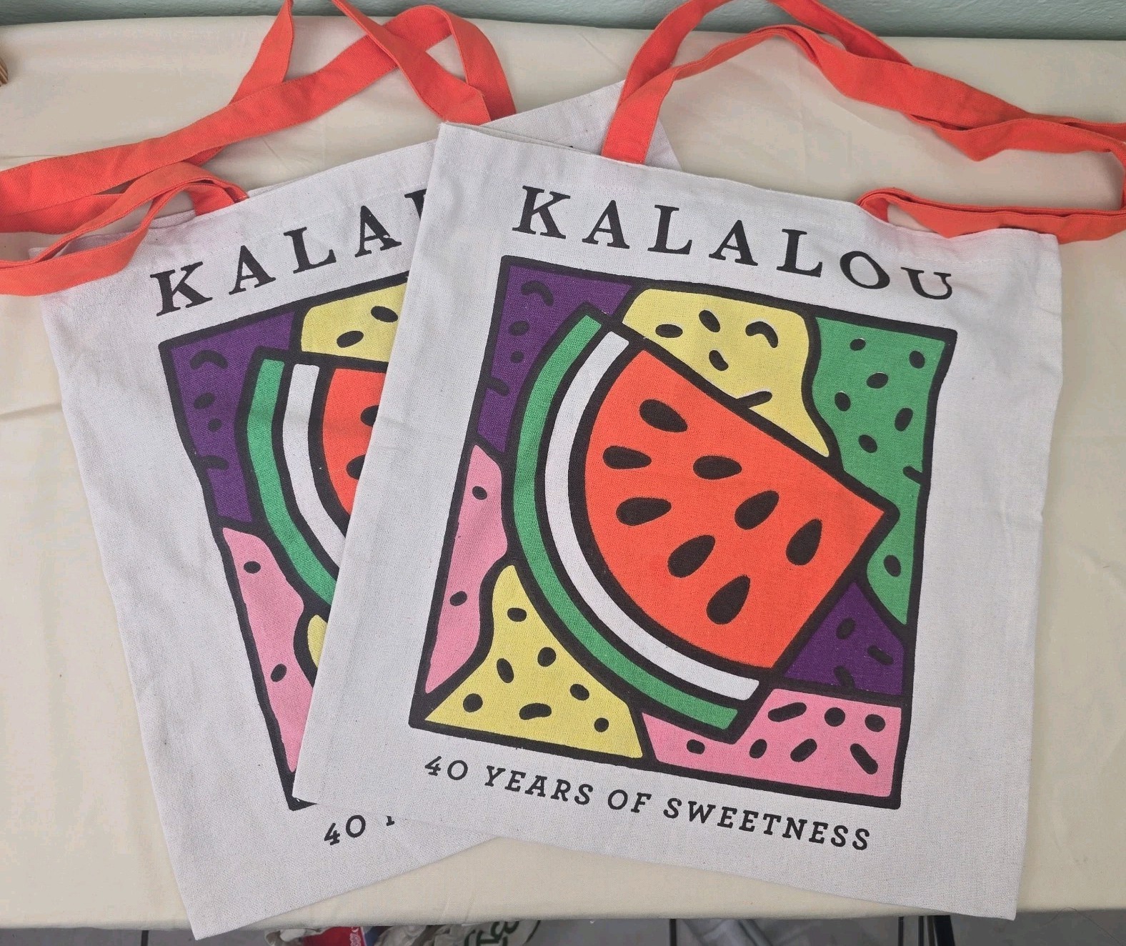 Kalalou Canvas Tote Bag Unisex Watermelon Print – 40yrs Of Sweetness – Lot Of 2