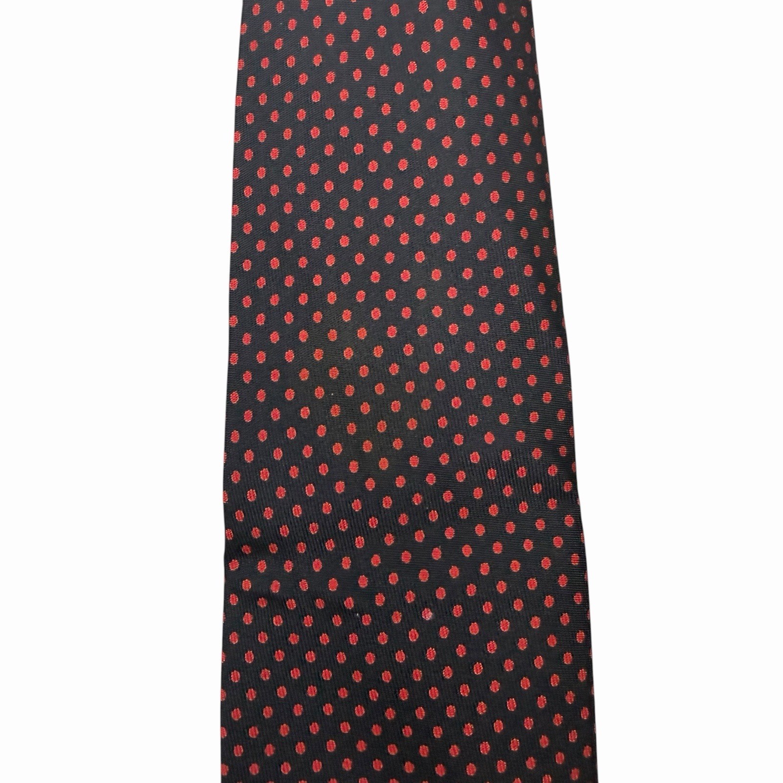 Hermes Men’s Tie Polka Dot Black/Red Satin Silk 7014 TA 3 1/8″ (W) x 56″ (L) euc