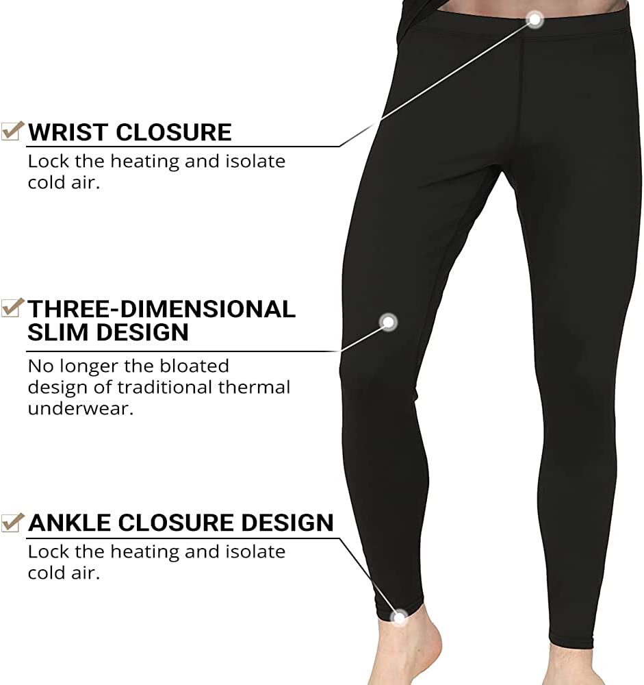 Winter Men Ski Fleece Thermal Long Johns Underwear Set Base Layer Top & Bottom