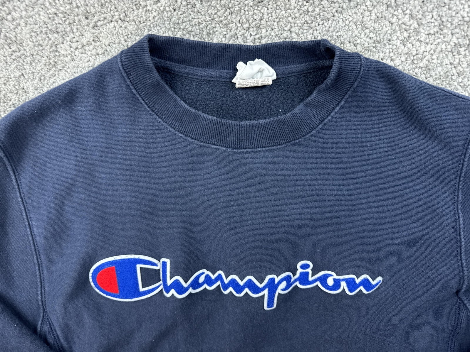 Champion Reverse Weave Sweatshirt Mens Medium Blue Fleece Crewneck Logo