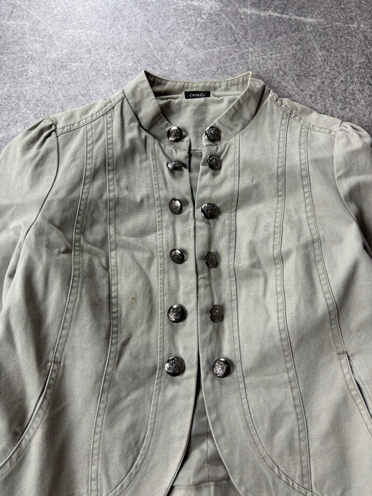 00s Gothic Napoleon Style Military Cotton Cropped Jacket Double Breasted Button