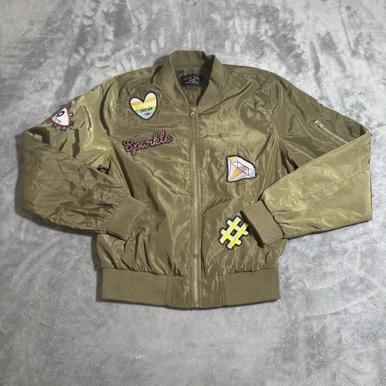 Love Tree Women Jacket Full Zip Button Snap Army Cotton Pockets Green Medium