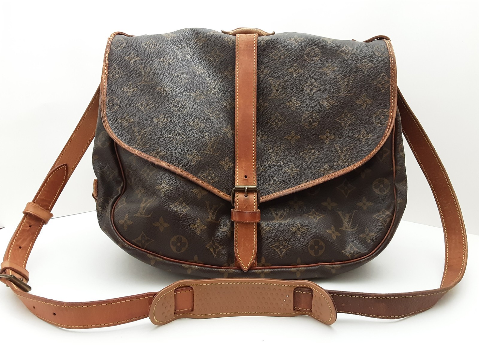 Vintage 1990 Louis Vuitton Saumur Bag, Size MM, Brown Monogram Canvas