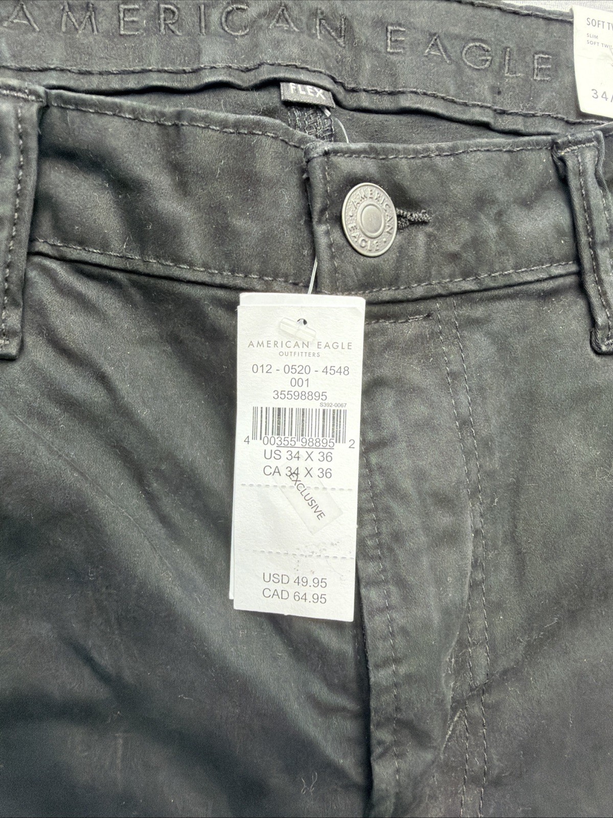 American Eagle Mens 34X36 Black Next Level Flex Denim Slim Straight Jeans NWT