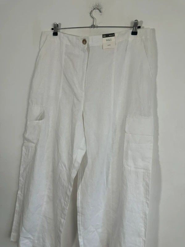 22 marks and Spencer new wide leg crop linen trousers cargo pockets