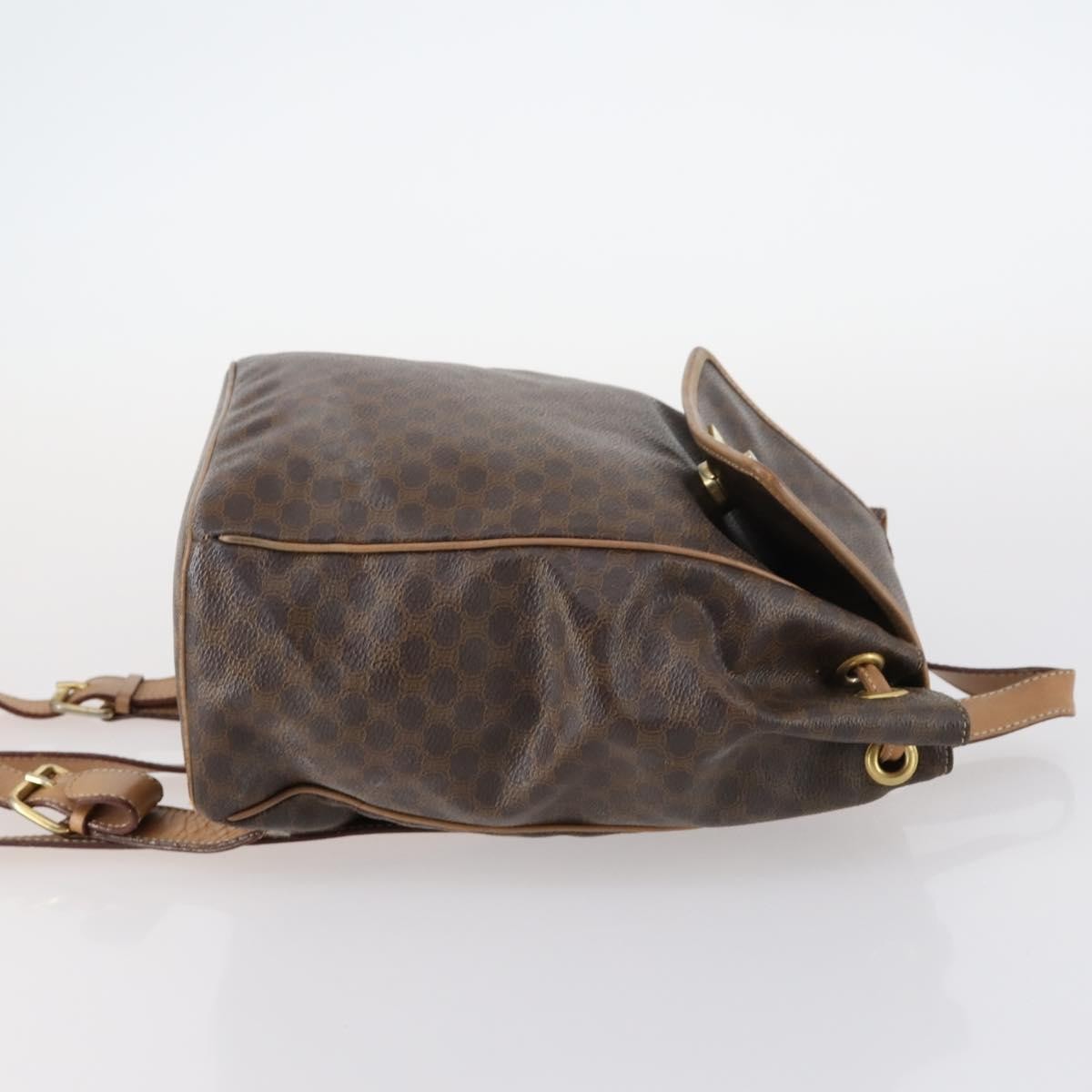CELINE Macadam Canvas Backpack PVC Leather Brown Gold Auth 144490