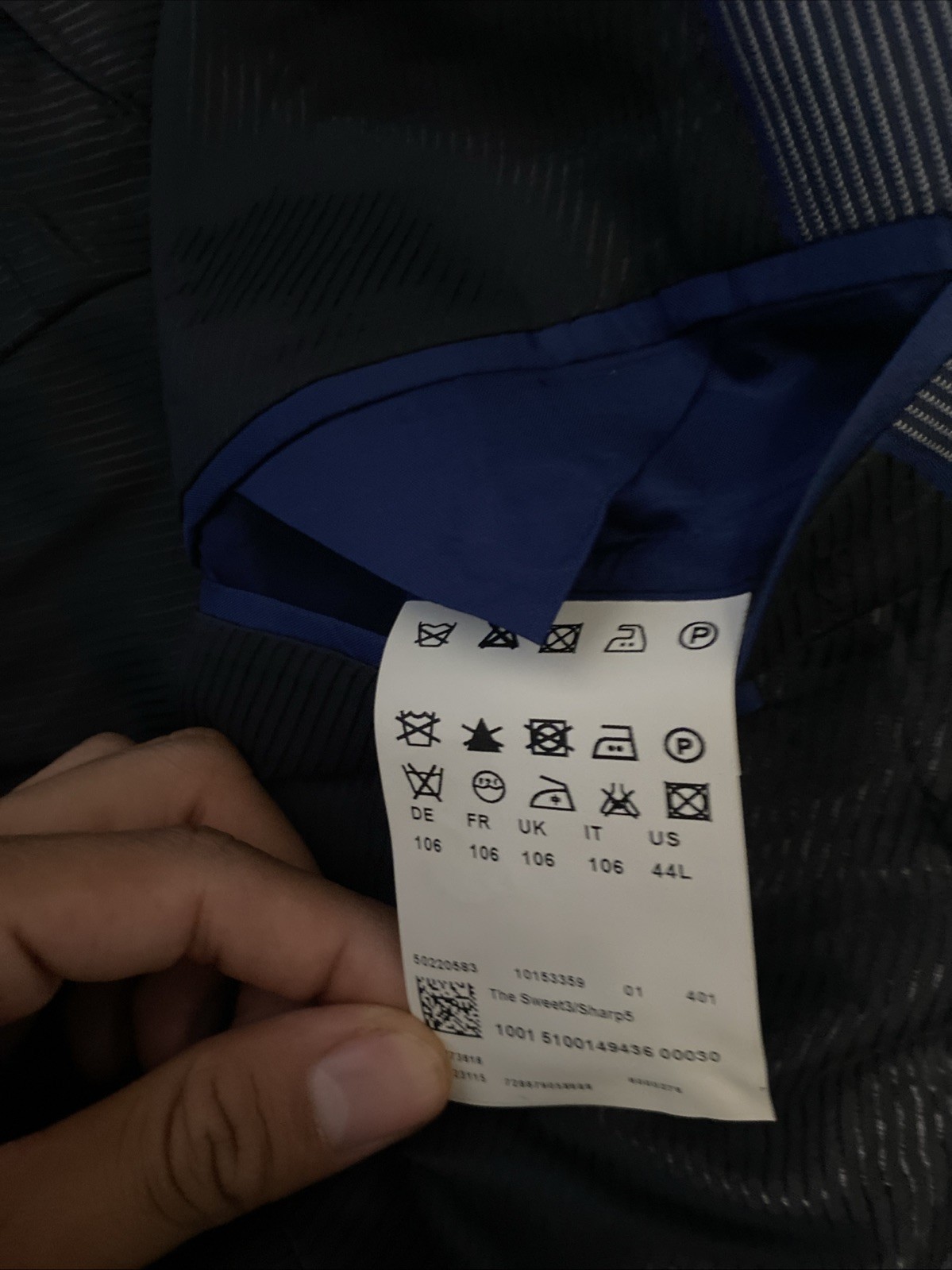 Boss Men’s Stretch Seersucker Blazer Size 44L Dark Navy