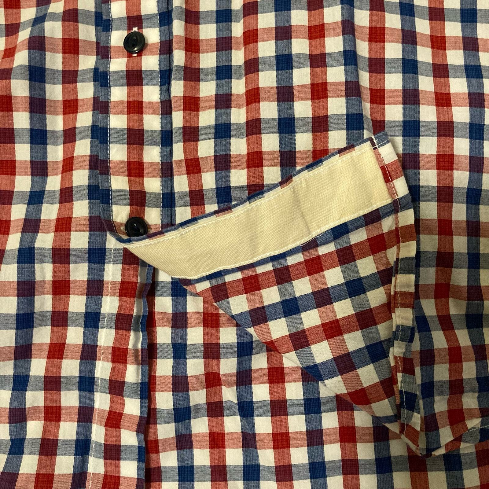 Tommy Hilfiger Navy Blue Red & White Plaid Button Down Shirt Men Size M