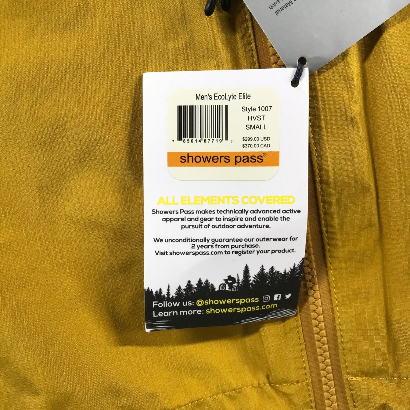 Showers Pass EcoLyte Elite Cycling Jacket Mens Small Harvest Yellow 1007 NWT