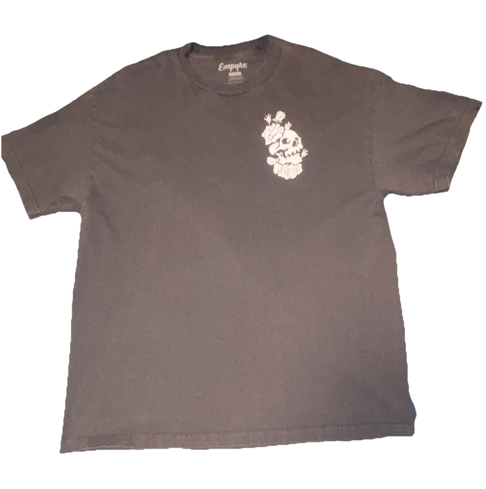Empyre Men’s XL Gray Cotton Knit Double-Sided Skull & Rose Graphic Crew T-Shirt