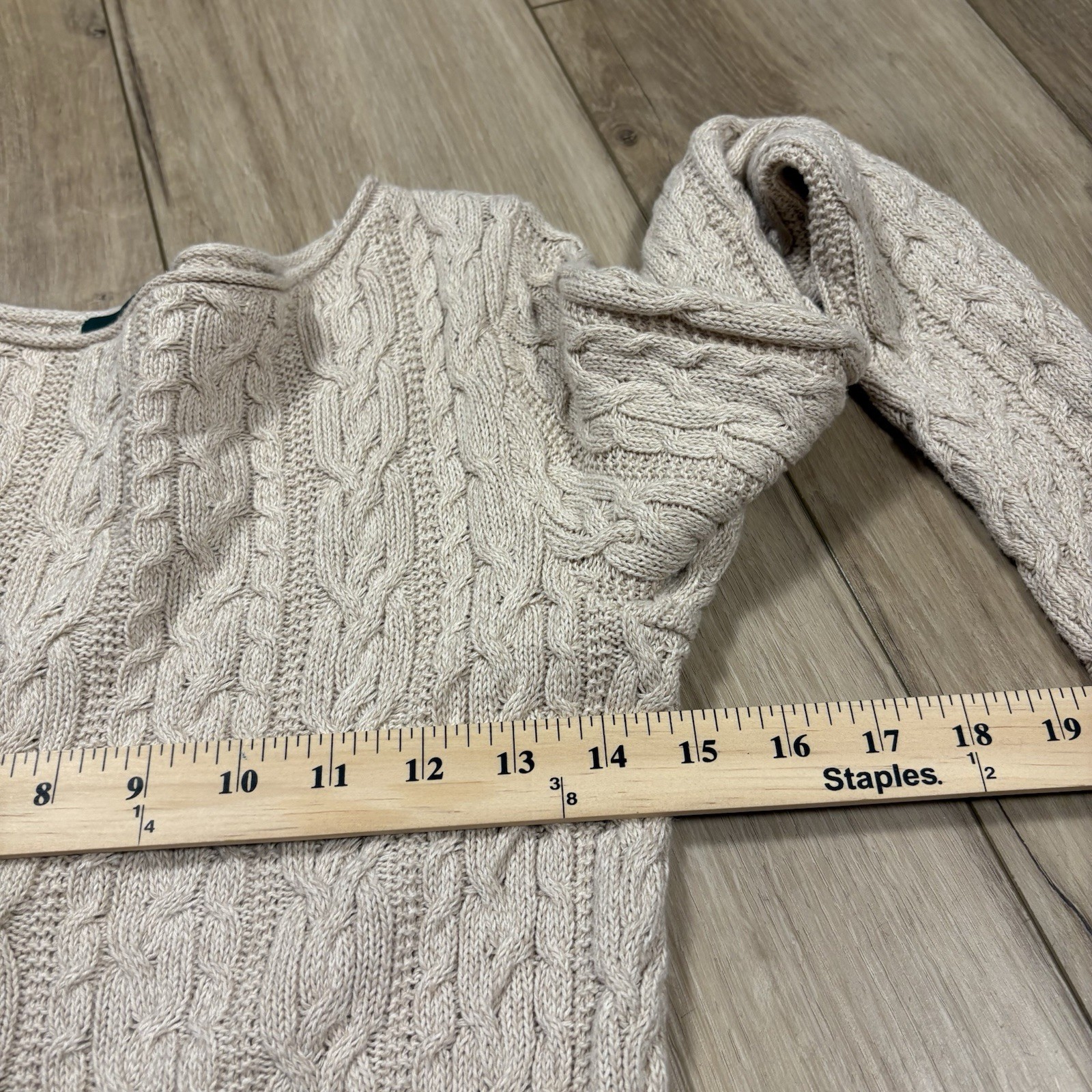 LRL Lauren Jeans Co Ralph Lauren Cable Knit Sweater Beige Cotton Roll Neck Small