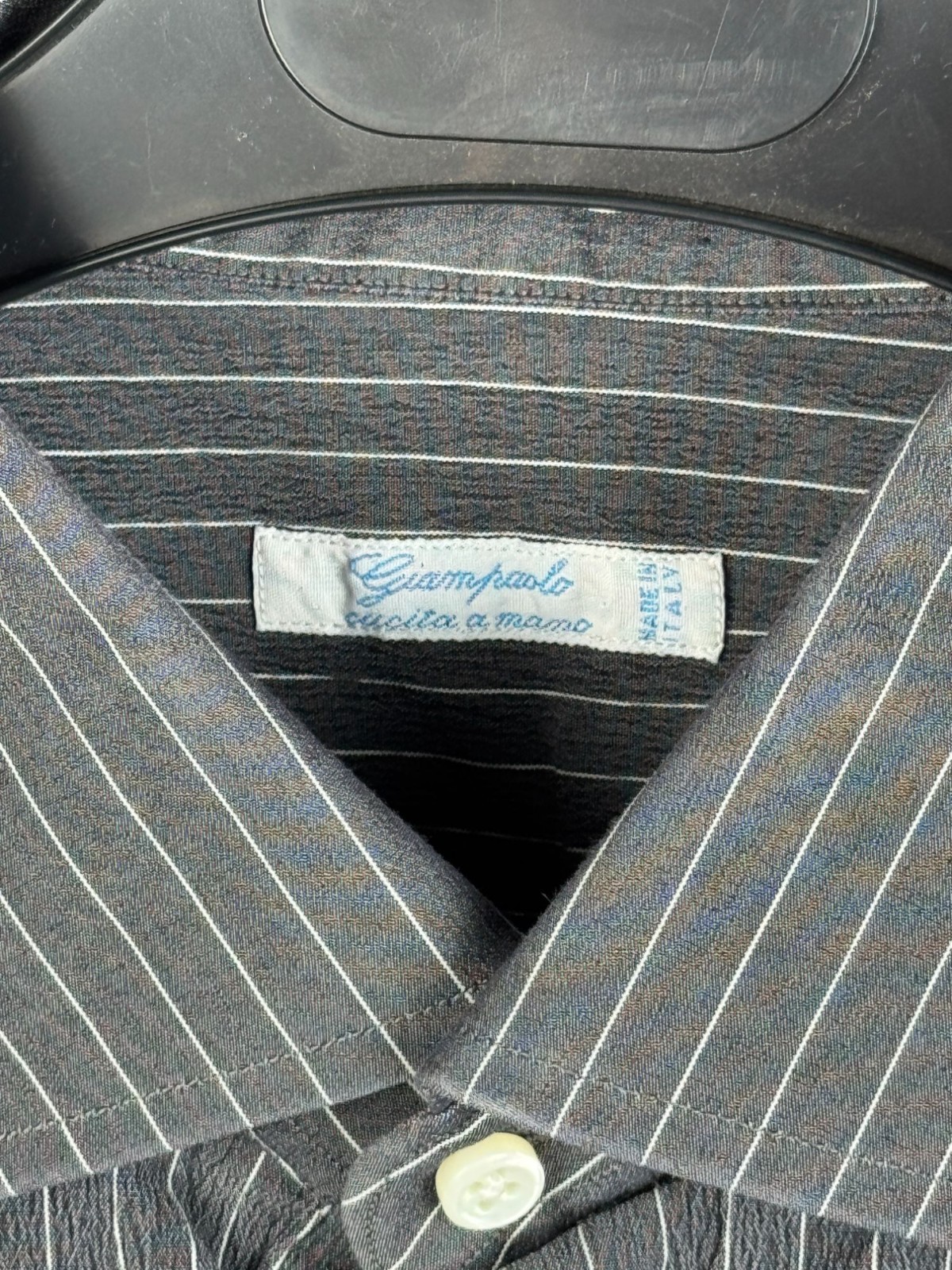Men’s Giampaolo Gray Cotton Blend Seersucker Long Sleeve Shirt Neck Size 17 in