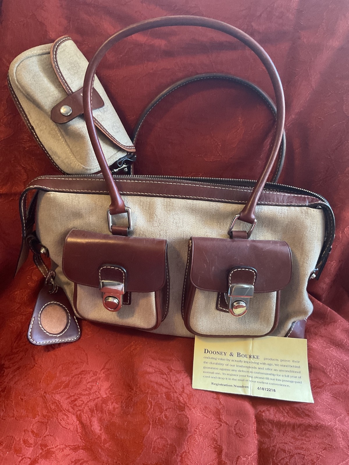 Vintage Dooney & Bourke Wheat Satchel w/Equestrian Leather & Nickel Hardware