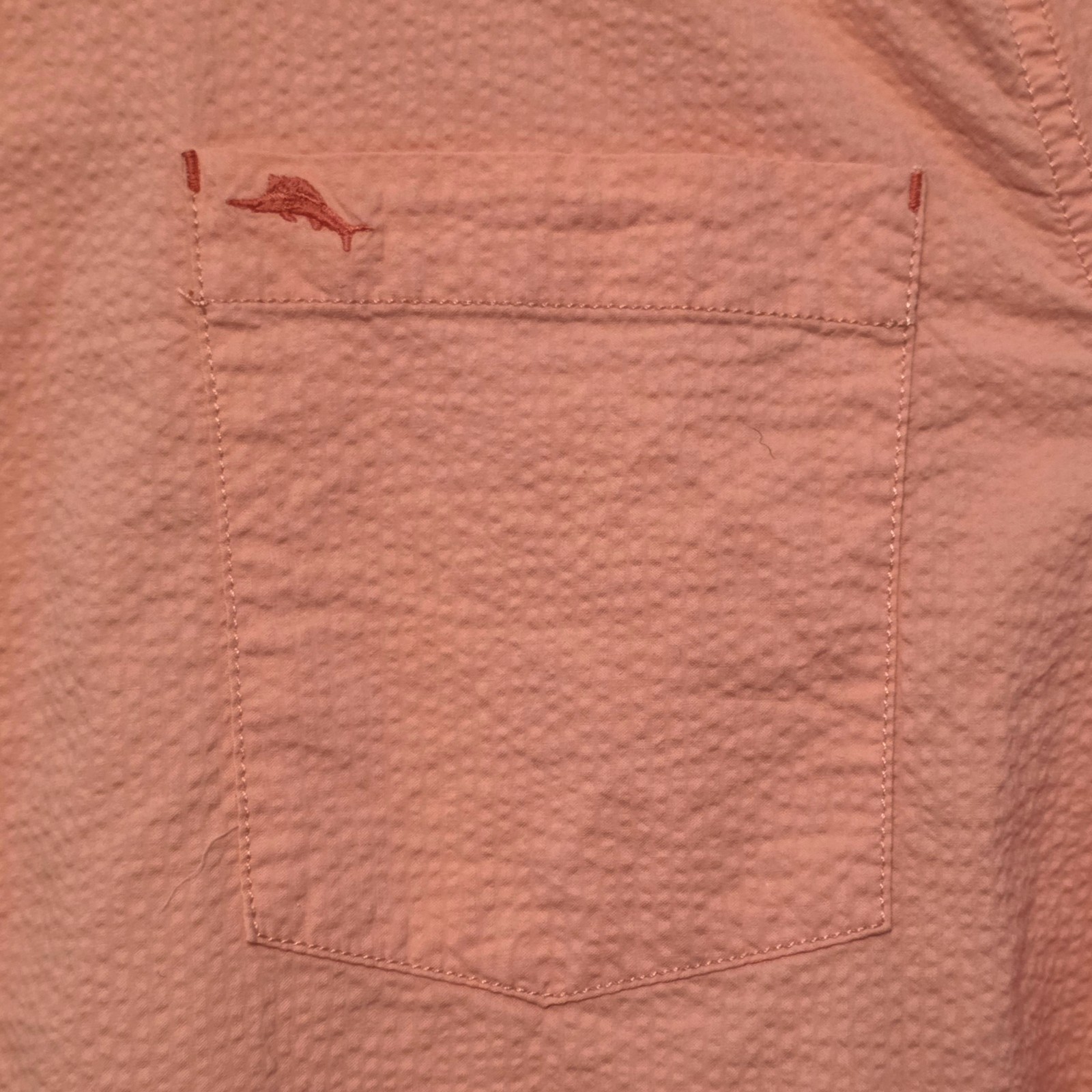 Tommy Bahama Nova Wave Shirt Mens XL Coral Seersucker Stretch Short Sleeve