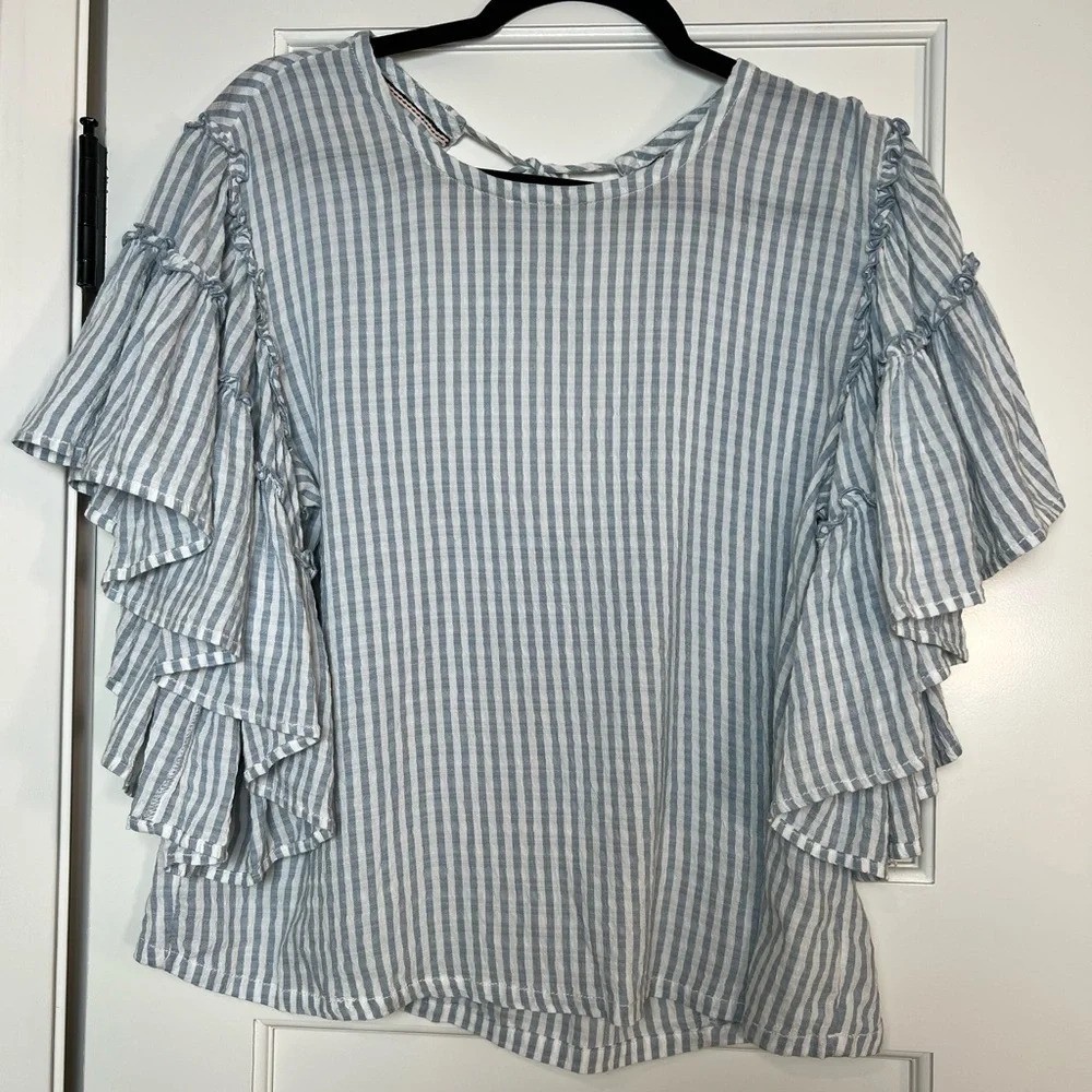 Anthropologie Pilcro Sybil Ruffle Sleeve Stripe Blouse (Small)