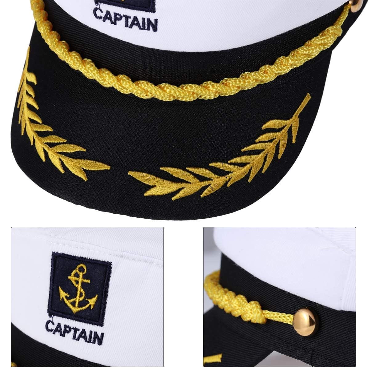 Captain Yacht Hat Boating Cap, Adjustable Sailor Marine Admiral Cosplay Hat f…